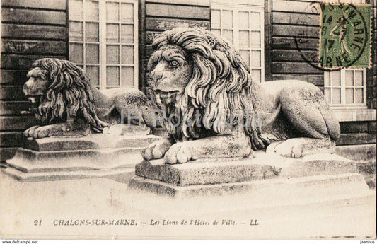 Chalons sur Marne - Les Lions de l'Hotel de Ville - 21 - lion - old postcard - 1917 - France - used - JH Postcards