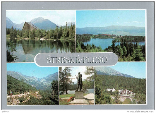 Strbske Pleso - hotel Patria - statue - hotel FIS - Vysoke Tatry - High Tatras - Czechoslovakia - Slovakia - unused - JH Postcards