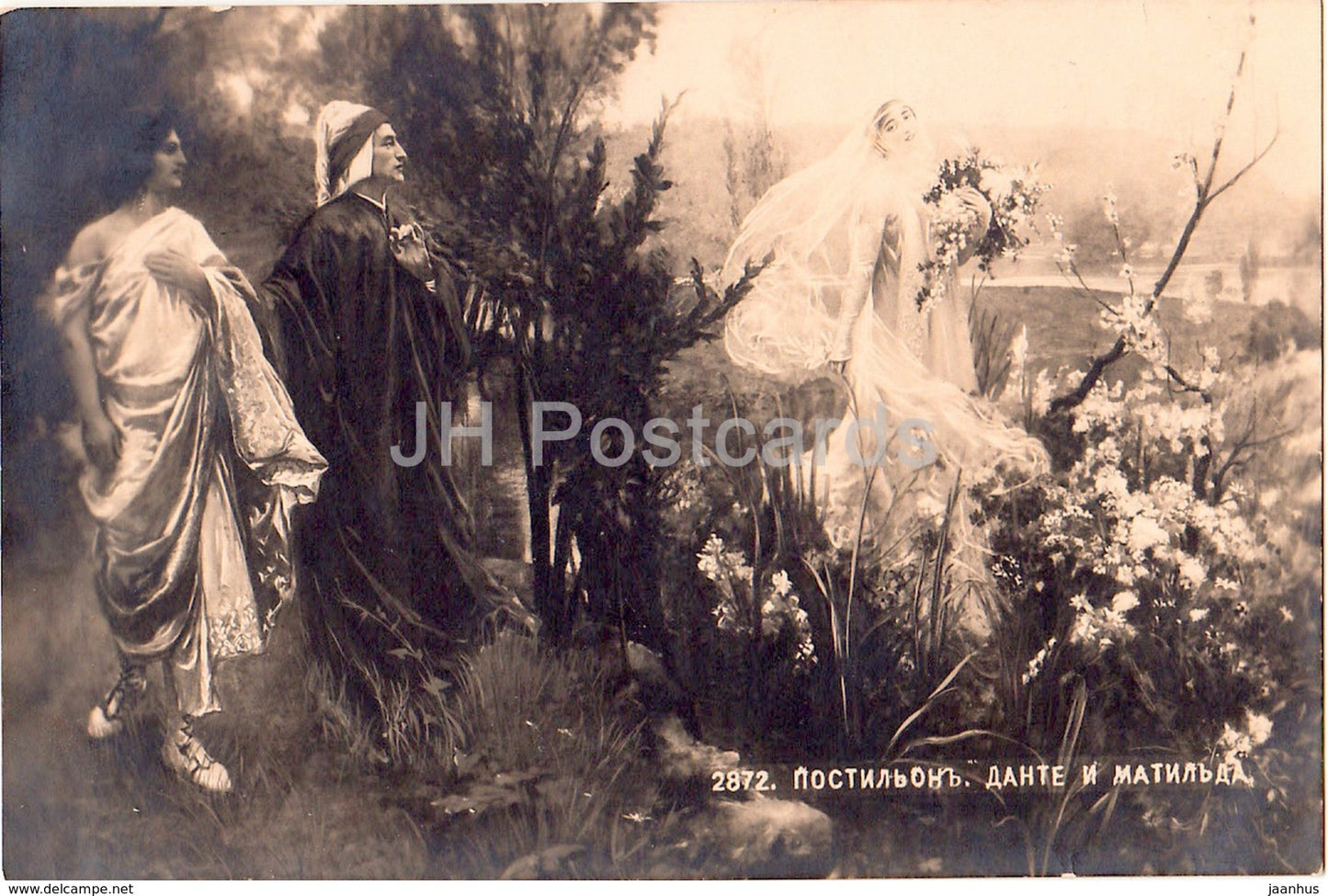 painting by Salvatore Postiglione - Dante and Matilda - Italian art - 2872 - old postcard - Imperial Russia - unused - JH Postcards