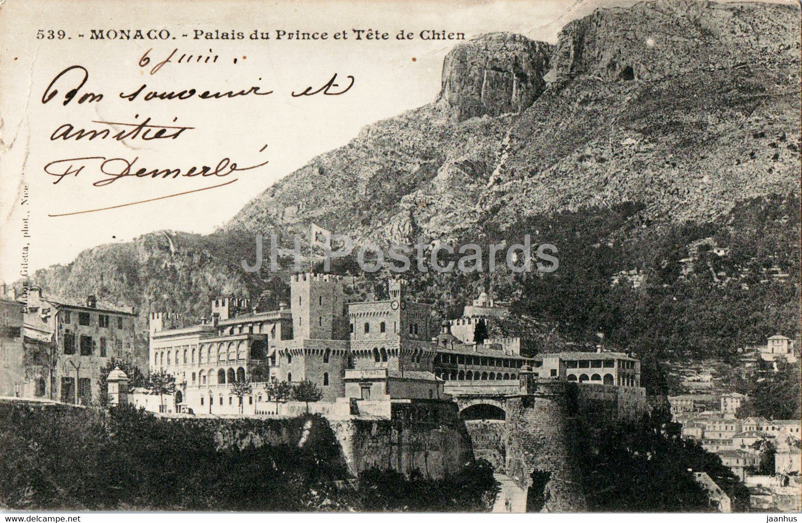 Monaco - Palais du Prince et Tete de Chien - 539 - old postcard - 1903 - Monaco - used - JH Postcards