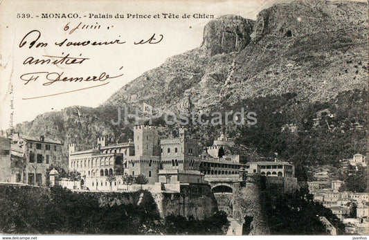 Monaco - Palais du Prince et Tete de Chien - 539 - old postcard - 1903 - Monaco - used - JH Postcards