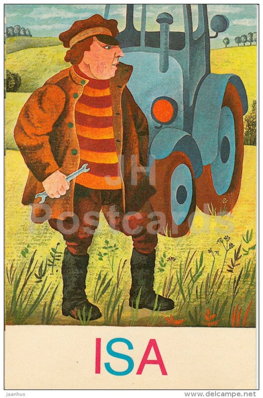 father - tractor - man - I am Reading - Teaching reading to children by J. Tammsaar - 1980 - Estonia USSR - unused - JH Postcards