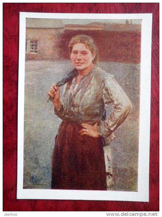 Painting by N. A. Kasatkin - miner woman , 1894 - russian art - unused - JH Postcards