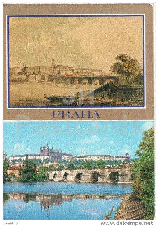Hradcany - Charles Bridge - painting - Praha - Prague - Czechoslovakia - Czech - used 1985 - JH Postcards