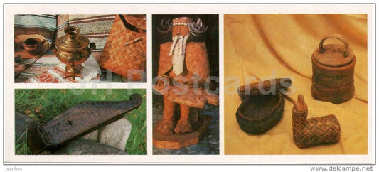 Traditional products of wood and bark - folk art - zither - Karelia - Karjala - 1985 - Russia USSR - unused - JH Postcards