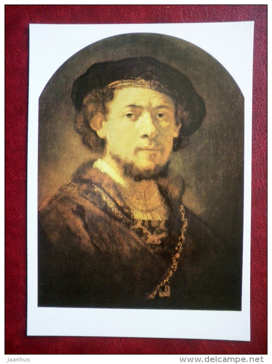 painting by Rembrandt - Self-Portrait , ca 1634 - dutch art - unused - JH Postcards