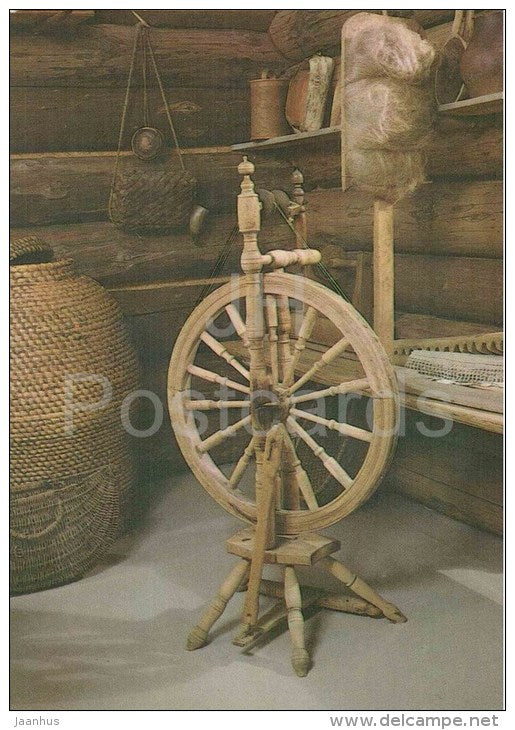 Interior of a Peasant House - spinning wheel - 1986 - Belarus USSR - unused - JH Postcards