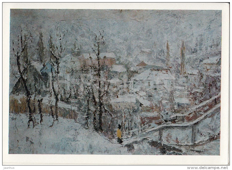 painting by A. Sotskov - Winter . Goryachy Klyuch , 1968 - Russian art - Russia USSR - 1987 - unused - JH Postcards