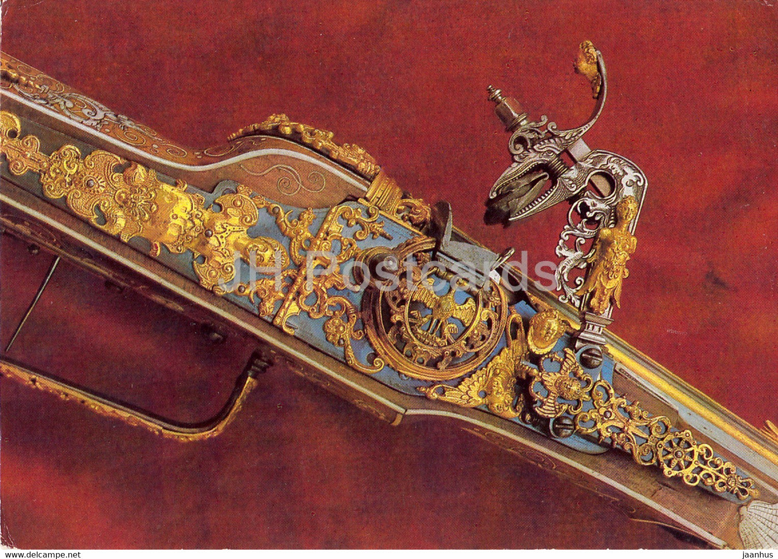 Radschlossbuchse mit geschnittenen un vergoldeten Beschlagen - gun - Germany DDR - unused - JH Postcards