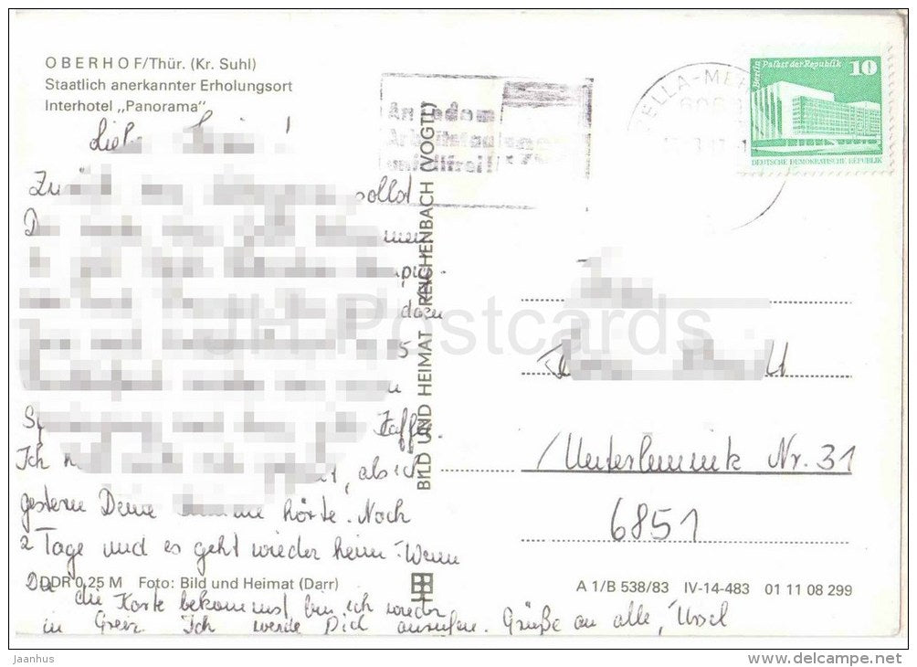 Oberhof - Staatlich anerkannter Erholungsort Interhotel Panorama - Germany - 1987 gelaufen - JH Postcards