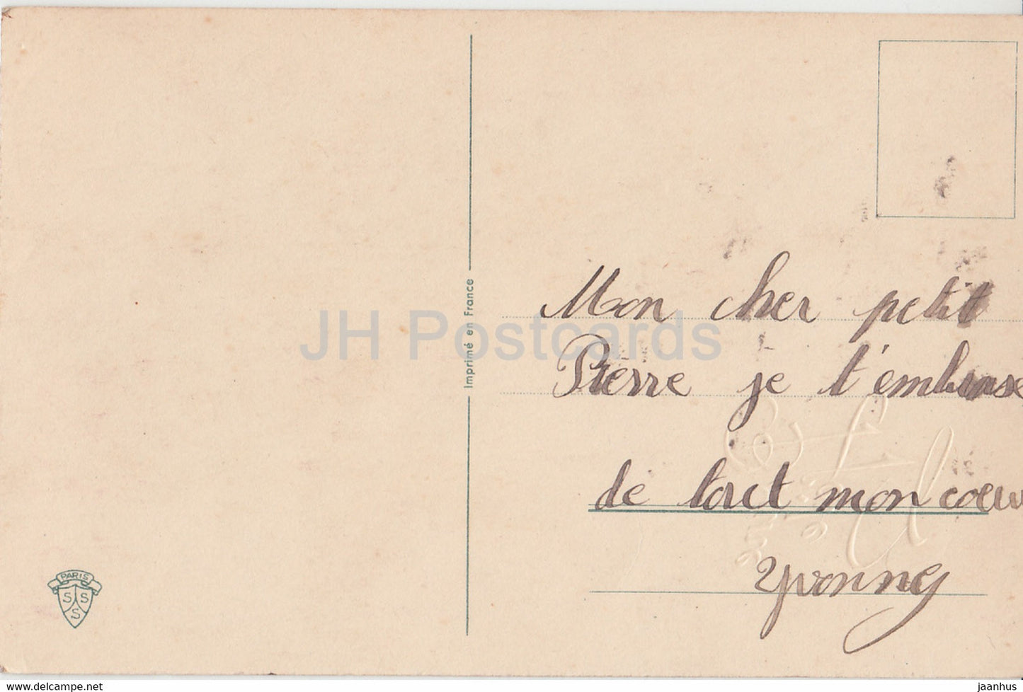 Geburtstagsgrußkarte - Bonne Fete - Blumen - Stiefmütterchen - Hufeisen - Illustration - alte Postkarte - Frankreich - gebraucht