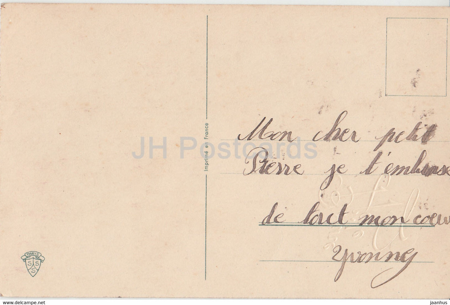 Geburtstagsgrußkarte - Bonne Fete - Blumen - Stiefmütterchen - Hufeisen - Illustration - alte Postkarte - Frankreich - gebraucht