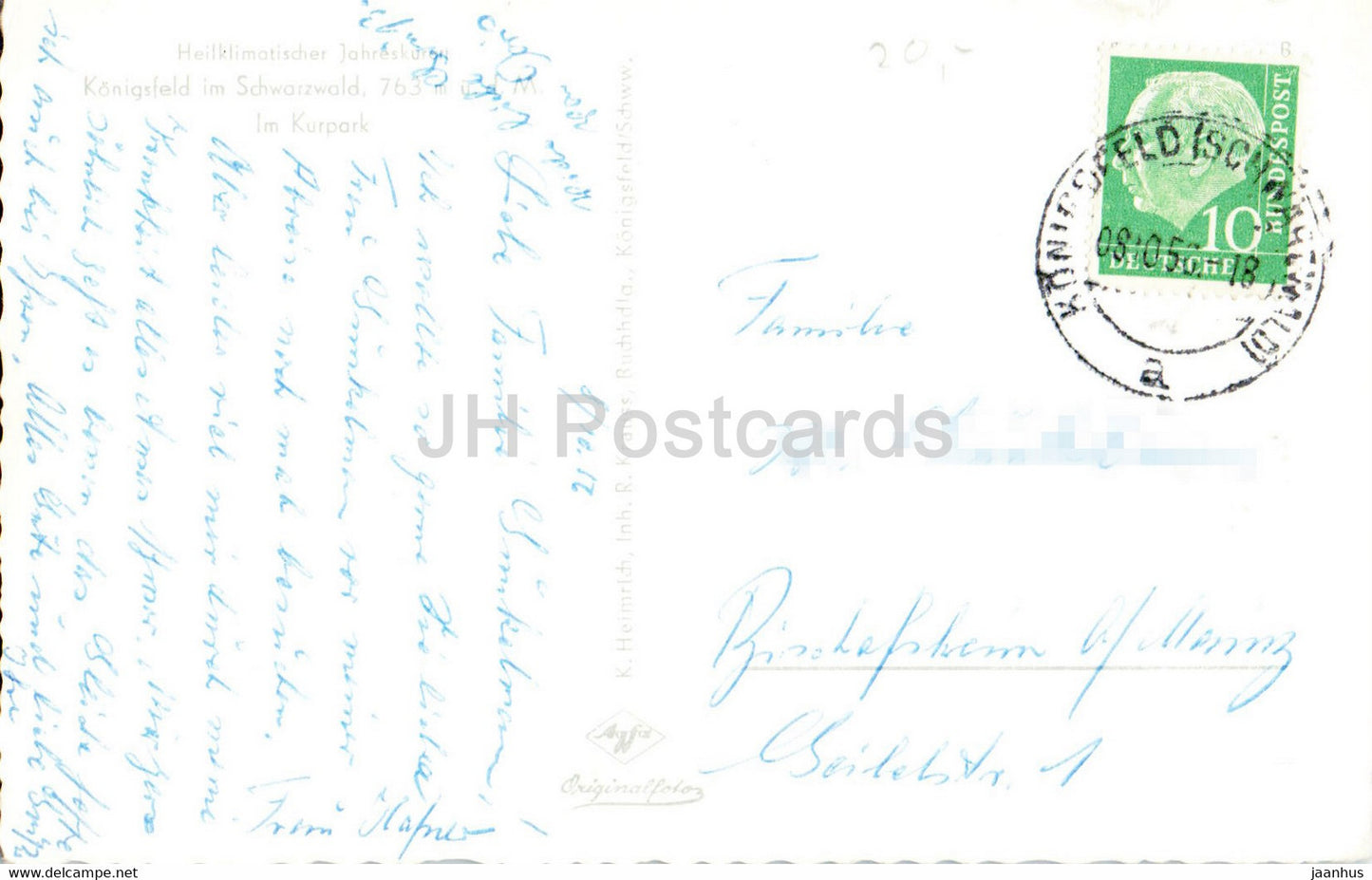 Konigsfeld im Schwarzwald 763 m - Im Kurpark - old postcard - 1956 - Germany - used