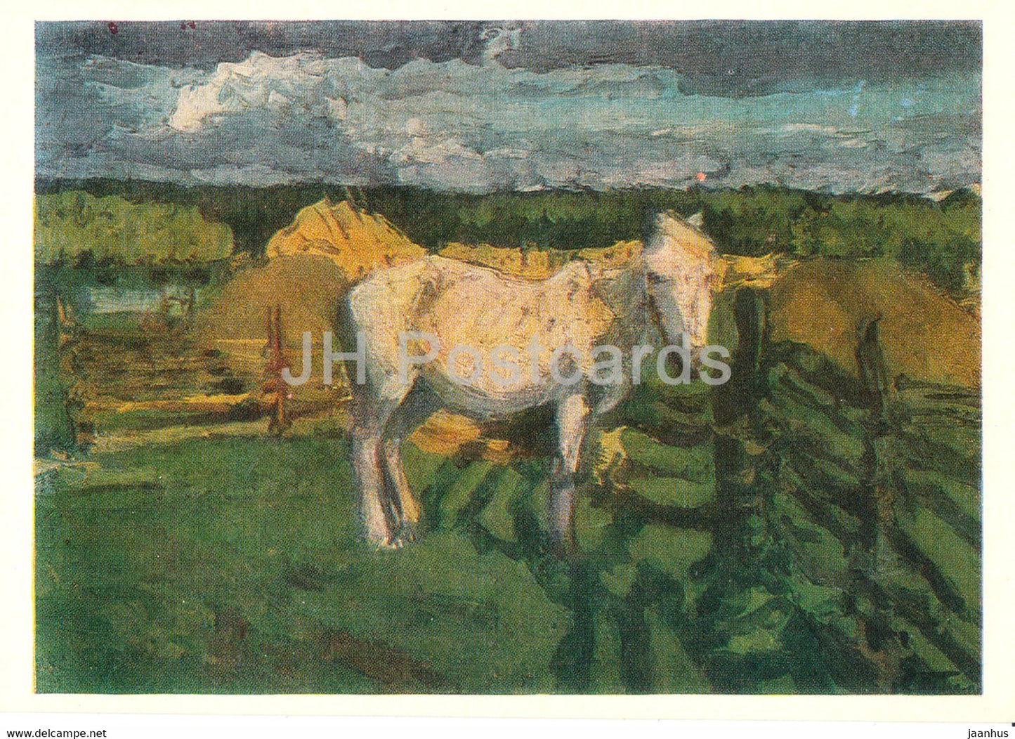 painting by L. Turzhansky - August month . White Horse - Russian art - 1981 - Russia USSR - unused - JH Postcards