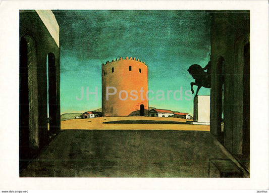 painting by Giorgio de Chirico - The Red Tower - La Tour Rouge - Italian art - 1990 - used - JH Postcards
