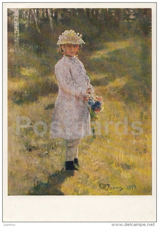 painting by I. Repin - 1 - Girl with flowers Bouquet , 1878 - Russian art - 1962 - Russia USSR - unused - JH Postcards