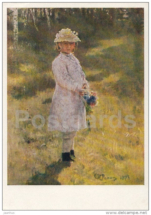 painting by I. Repin - 1 - Girl with flowers Bouquet , 1878 - Russian art - 1962 - Russia USSR - unused - JH Postcards