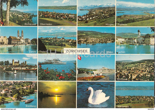 Zurichsee - swan - Richterswil - Oberrieden - Horgen - Pfaffikon - Zurich - multiview - 1973 - Switzerland - used - JH Postcards