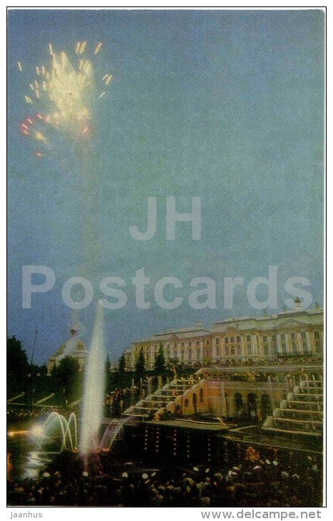 fountain celebration in Petrodvorets - fireworks White Nights - Leningrad - St. Petersburg - 1974 - Russia USSR - unused - JH Postcards
