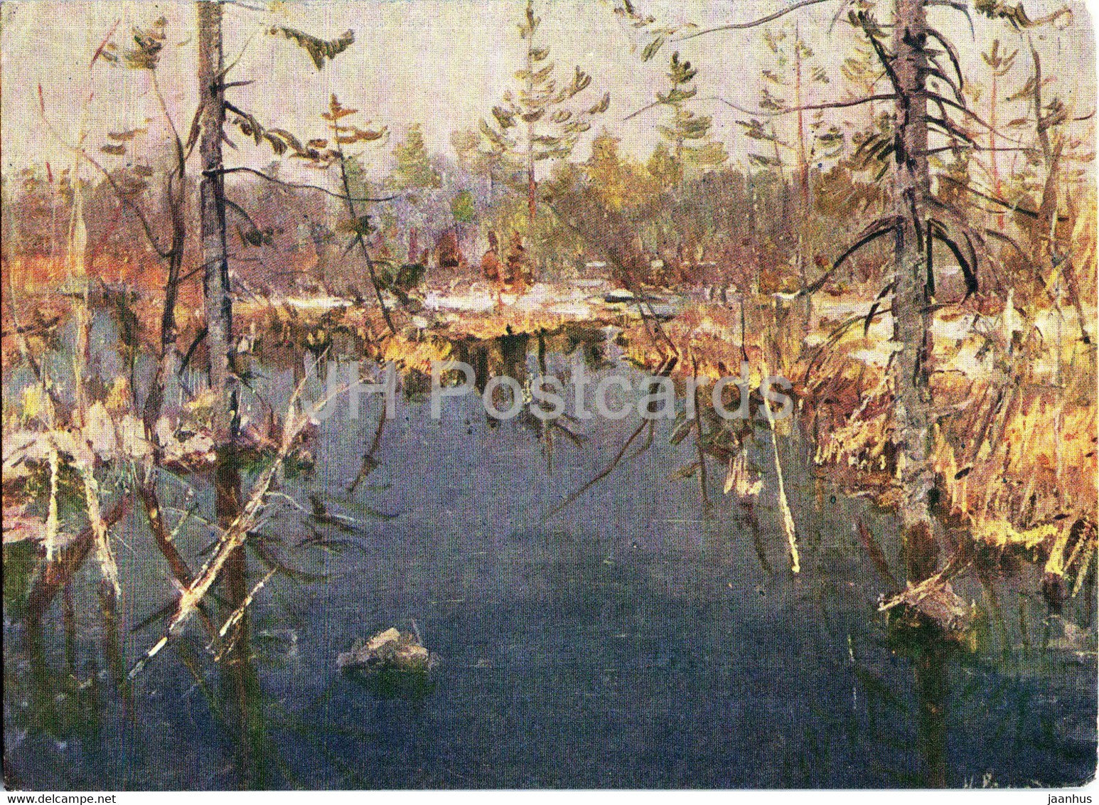painting by N. Romadin - Spring in Moscow Region - Russian Art - 1963 - Russia USSR - unused - JH Postcards