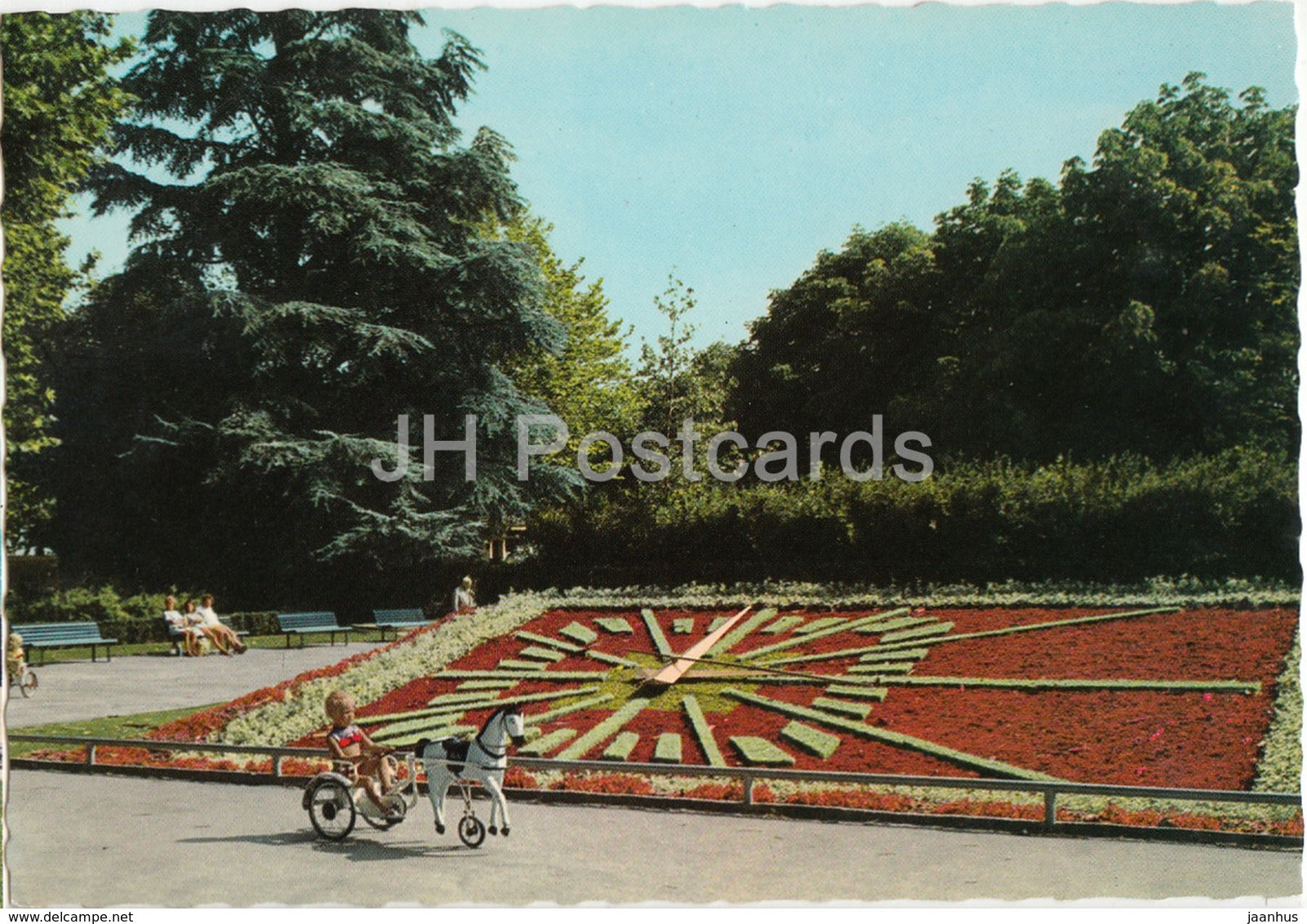 Lausanne - L'horloge fleurie - Flower Clock - child - horse toy - 8232 - Switzerland - unused - JH Postcards