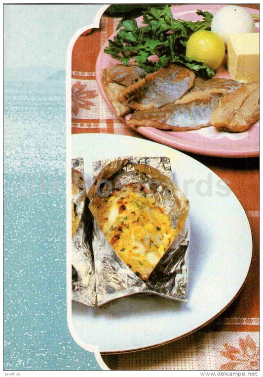 fish food Surprize - Fish Dishes - cuisine - 1990 - Russia USSR - unused - JH Postcards