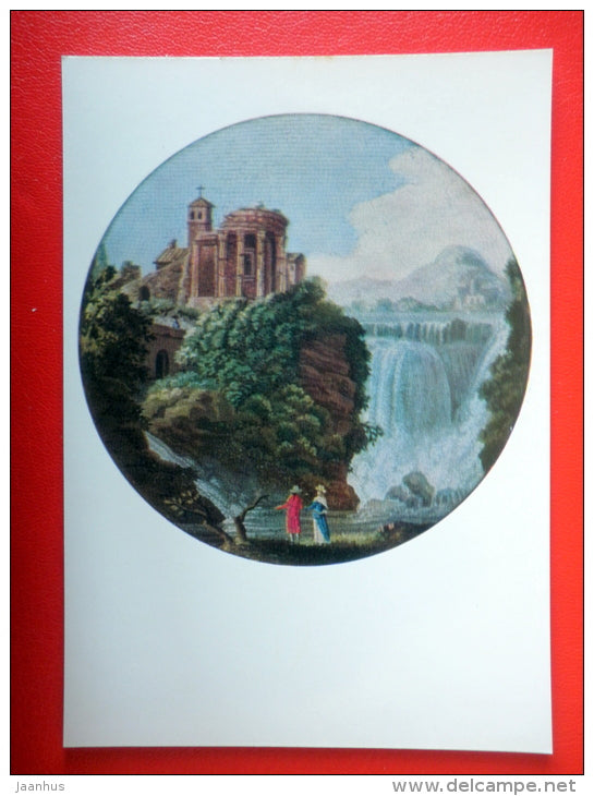 Lid of the Snuff-Box . painting by Giacomo Raffaelli . Waterfall in Tivoli , 1800 - italian art - unused - JH Postcards