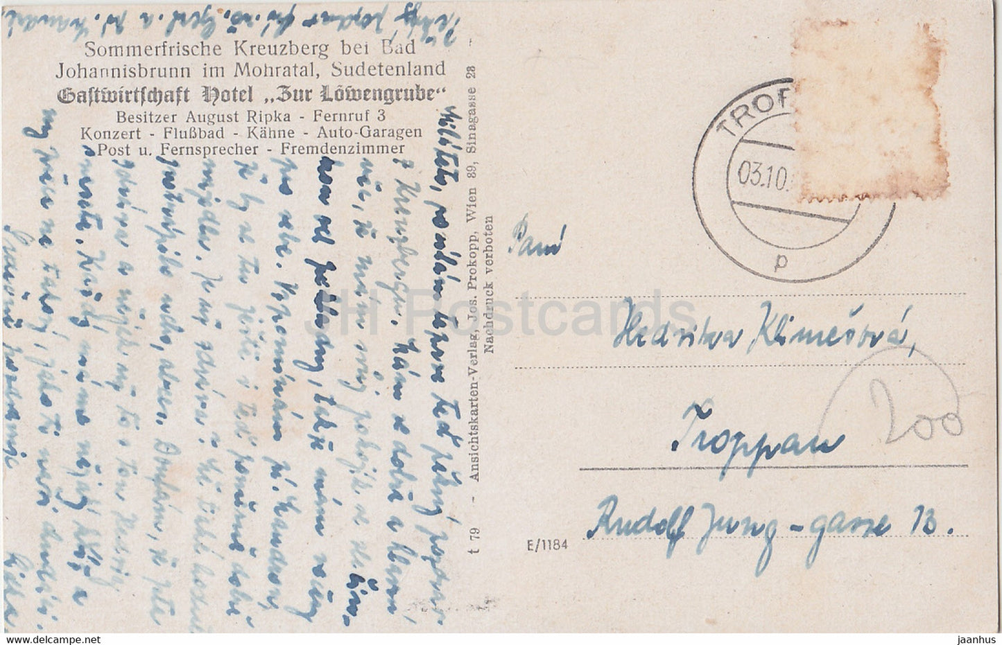 Kreuzberg bei Bad Johannisbrunn im Mohratal - Kruzberk - hotel Zur Lowengrube - old postcard - Czech Republic - used