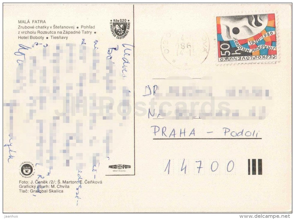 Rozstuca top - gulley - hotel Boboty - cottage - Mala Fatra - Czechslovakia - Slovakia - used 1980 - JH Postcards